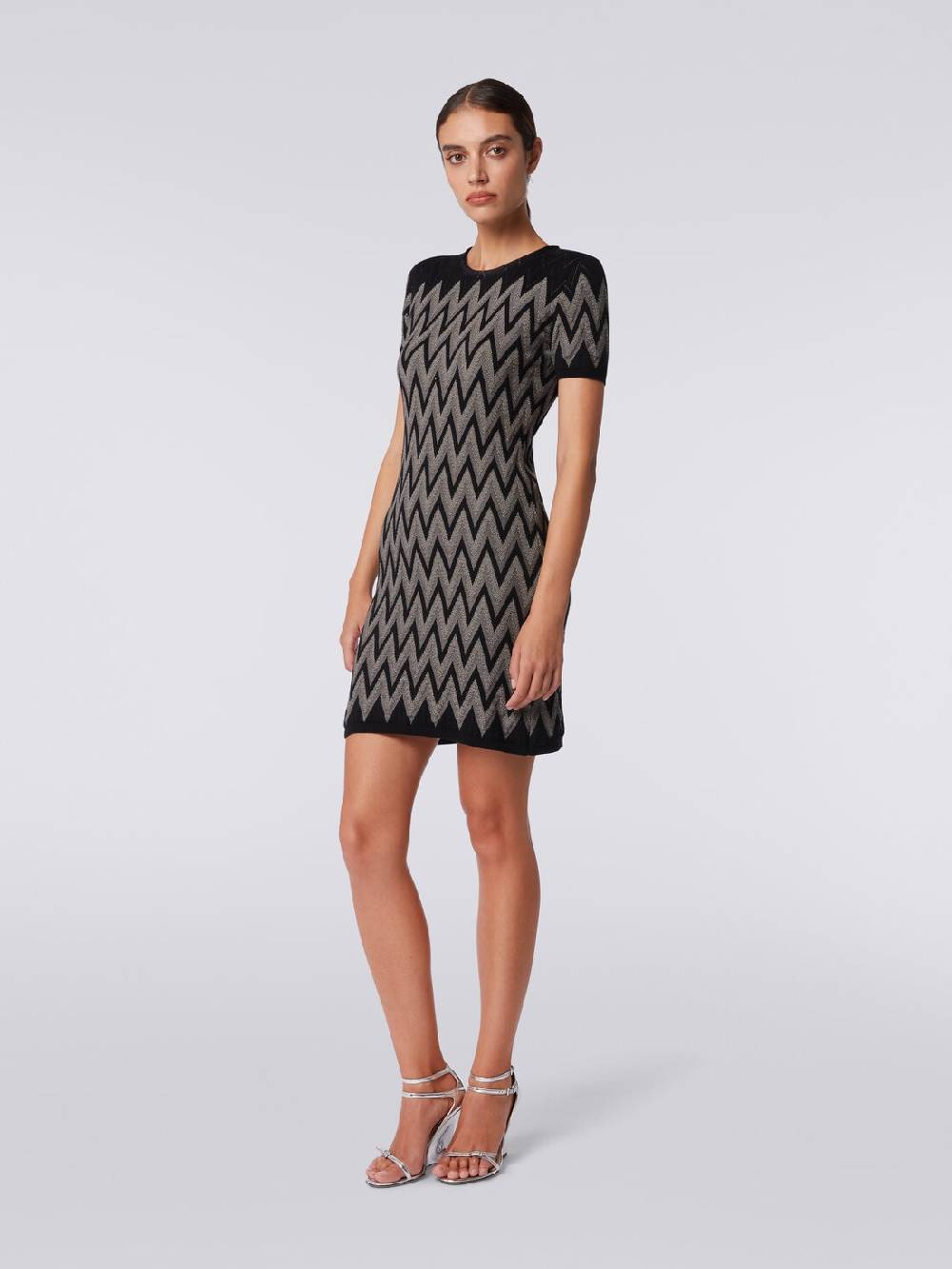 M Missoni Abito Girocollo In Cotone Chevron Con Lurex