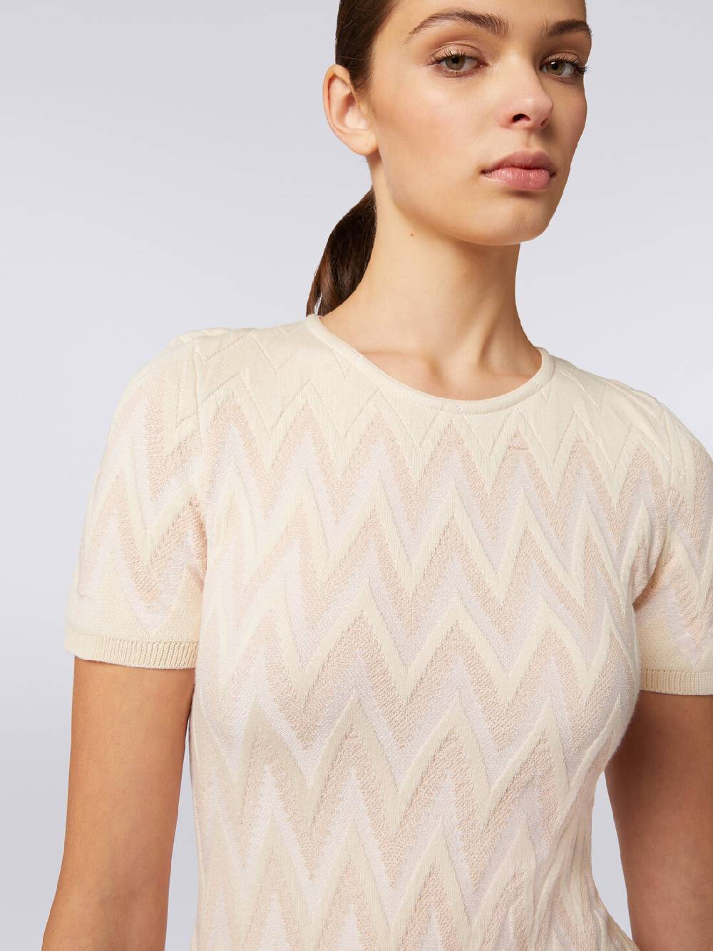 M Missoni Abito Girocollo In Cotone Chevron Con Lurex