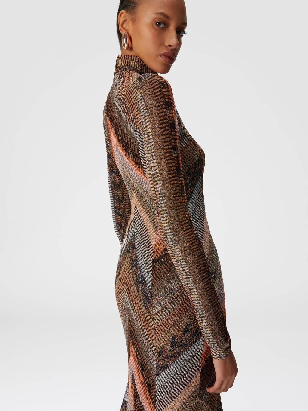 M Missoni Abito Lungo Con Fondo Svasato E Collo A Lupetto Con Zip