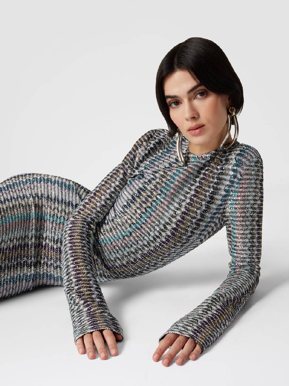 M Missoni Abito Lungo Con Paillettes E Dettaglio Cut Out