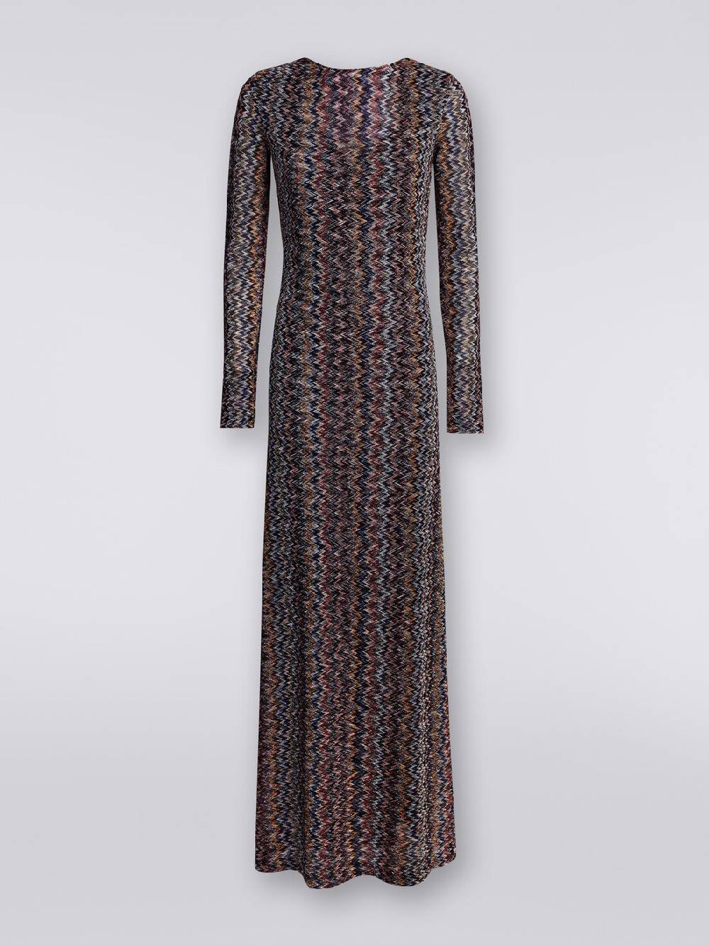 M Missoni Abito Lungo Con Scollatura A V Posteriore In Viscosa Chevron Con Lurex