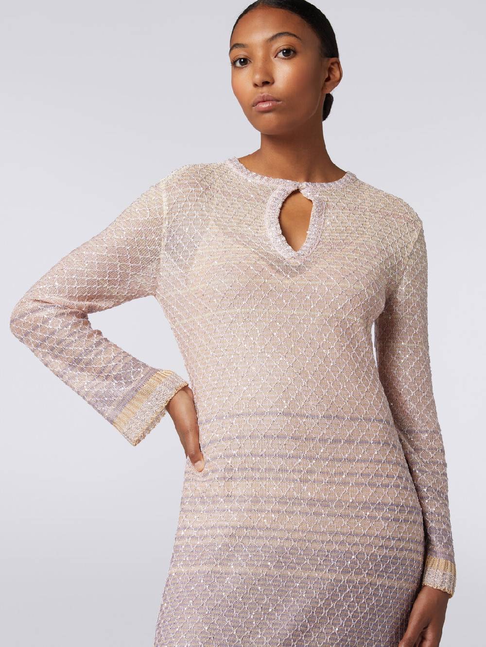 M Missoni Abito Lungo In Maglia Dégradé Con Paillettes