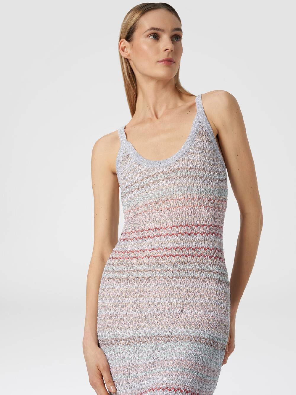 M Missoni Abito Lungo In Maglia Zig Zag Con Trama Effetto Uncinetto