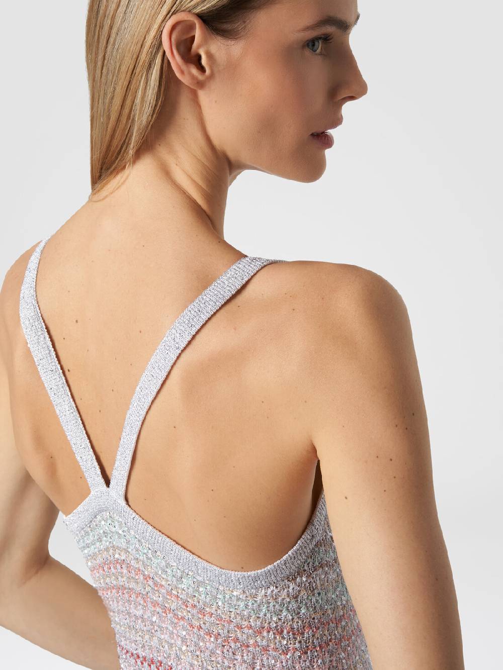 M Missoni Abito Lungo In Maglia Zig Zag Con Trama Effetto Uncinetto