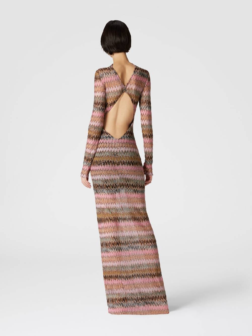 M Missoni Abito Lungo In Viscosa Chevron E Lurex Con Dettaglio Cut Out