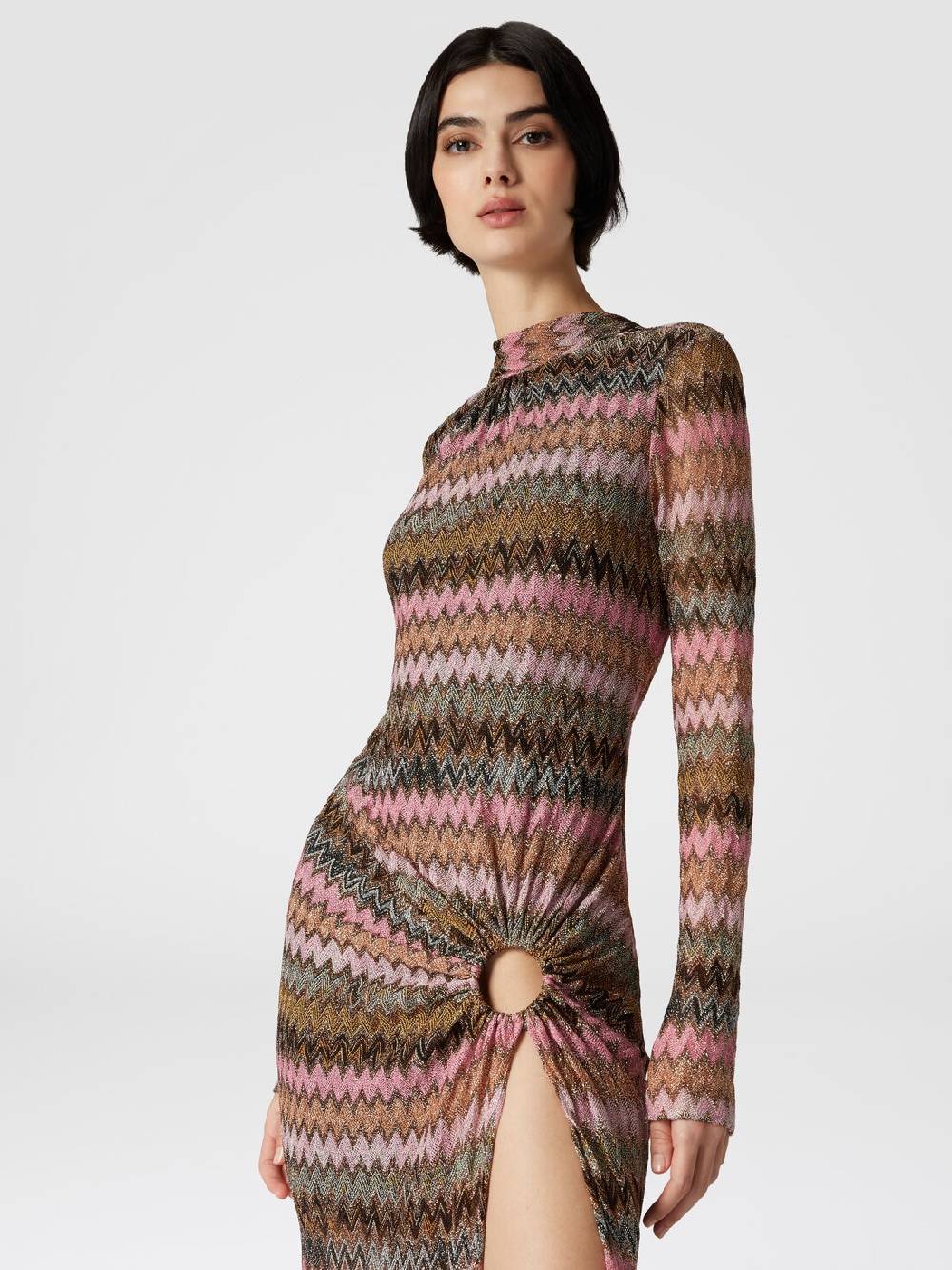 M Missoni Abito Lungo In Viscosa Chevron E Lurex Con Dettaglio Cut Out