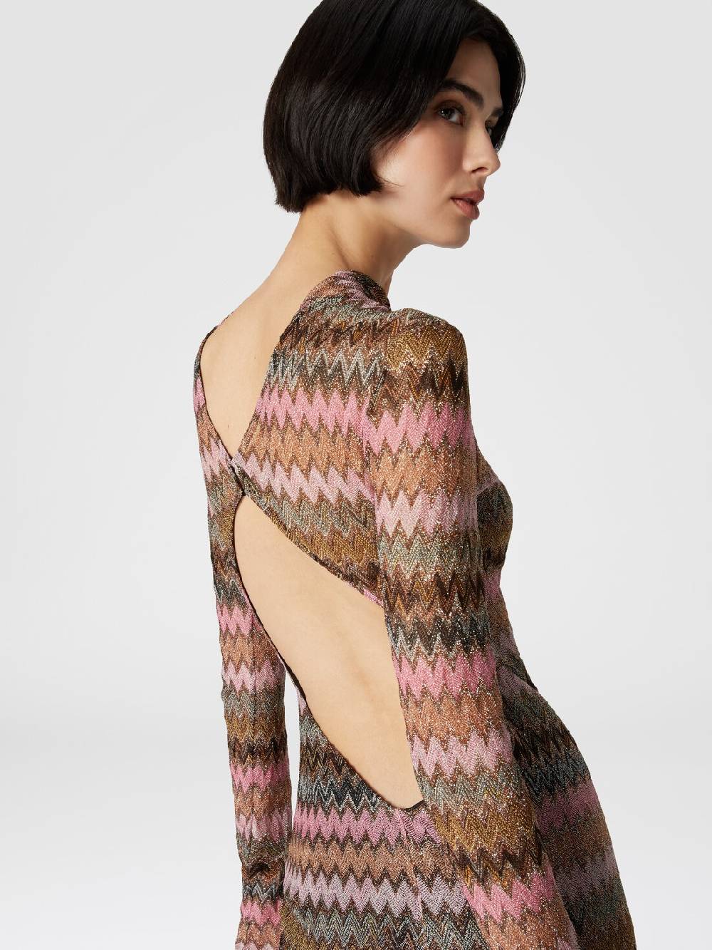 M Missoni Abito Lungo In Viscosa Chevron E Lurex Con Dettaglio Cut Out