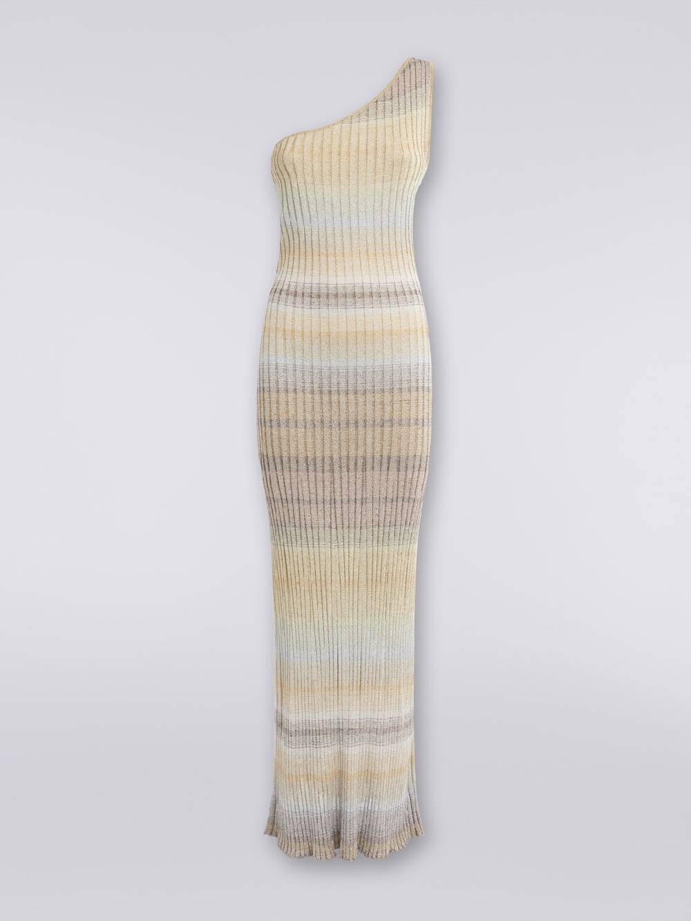 M Missoni Abito Lungo Monospalla A Costine Con Lurex