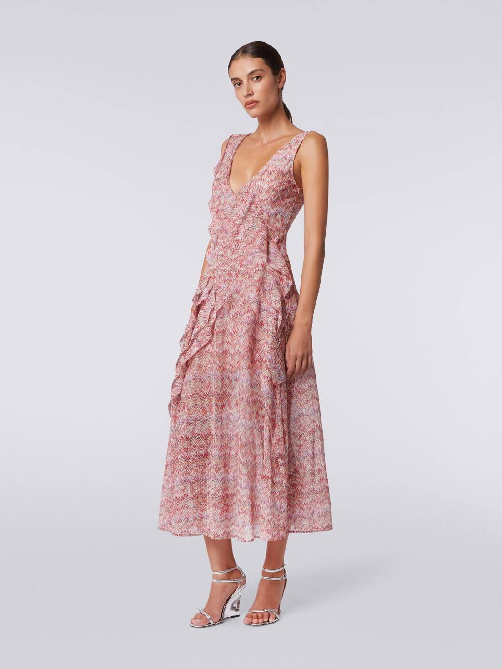 M Missoni Abito Midi Motivo Snake Con Balze E Lurex