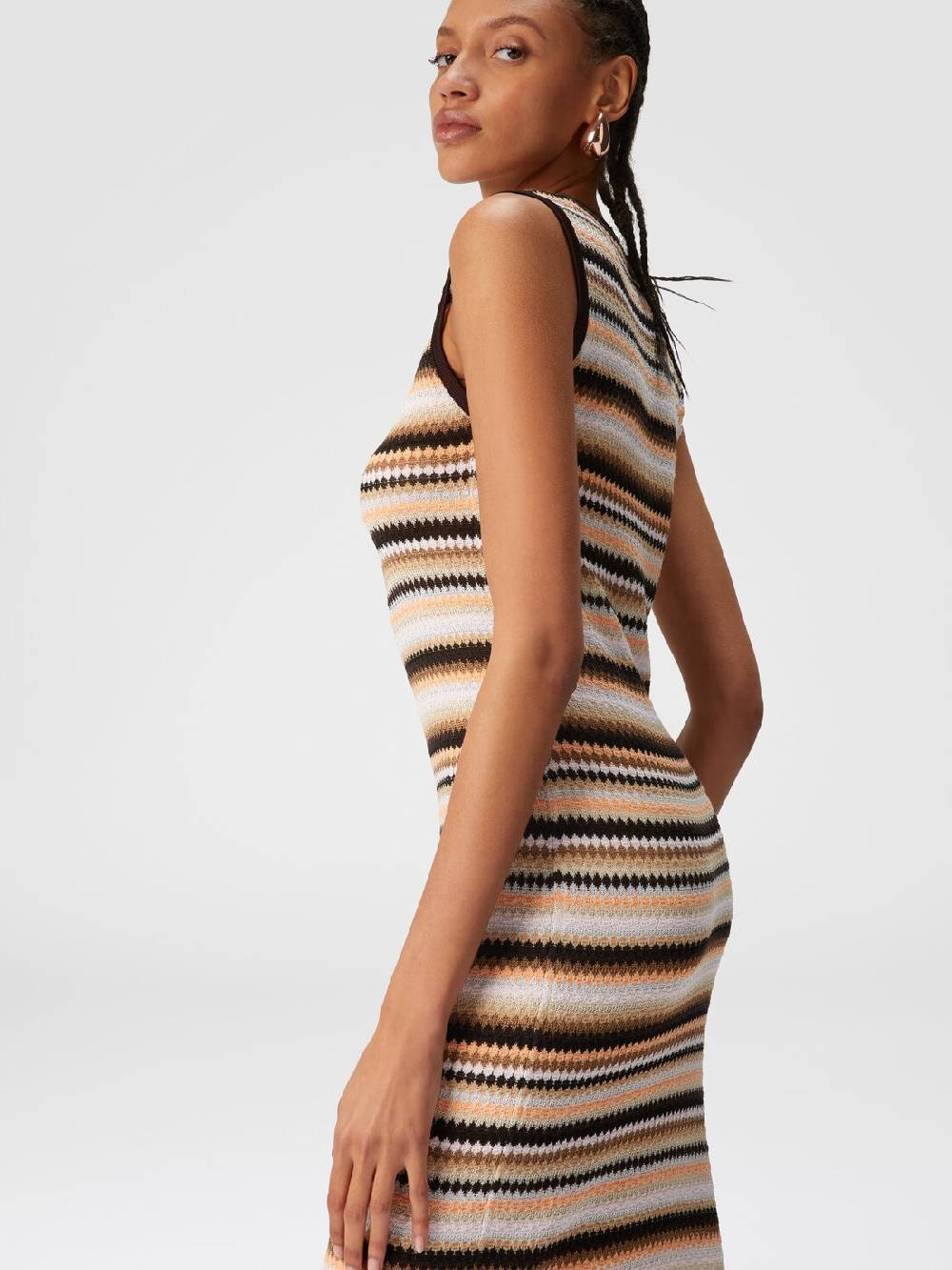 M Missoni Abito Midi Senza Maniche In Lana E Viscosa A Righe