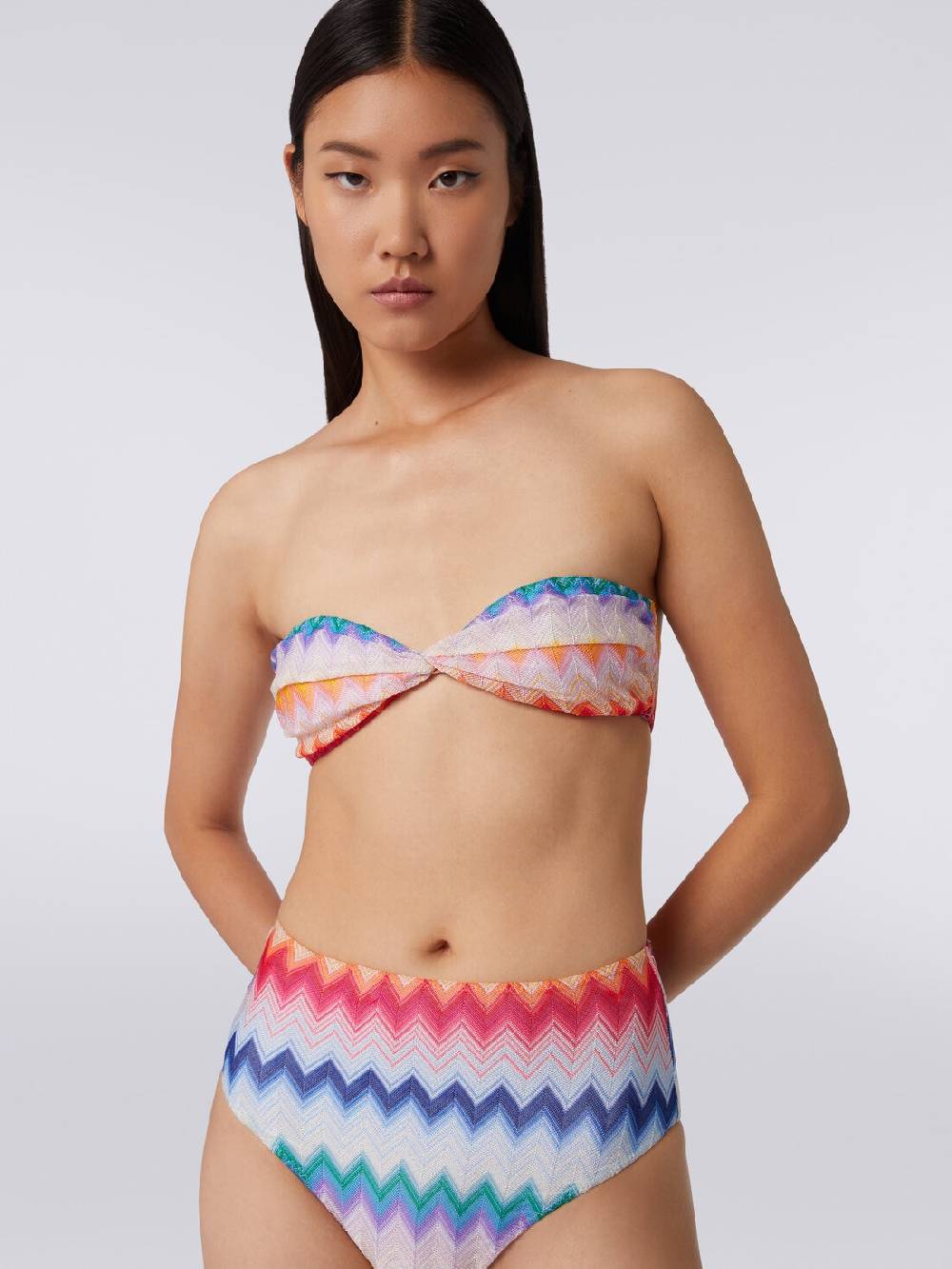 M Missoni Bikini Con Slip A Vita Alta In Tessuto Stampa Zig Zag