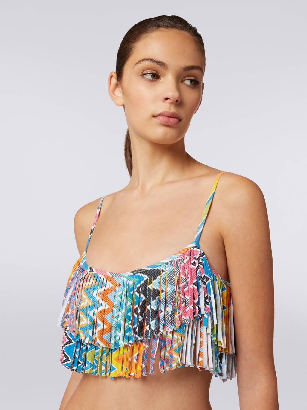 M Missoni Bikini In Tessuto Stretch Stampato Con Top Frange