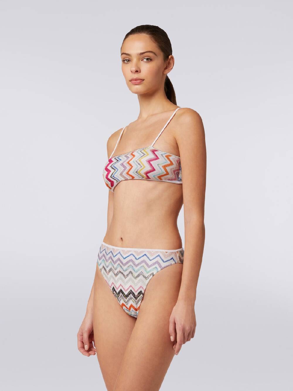 M Missoni Bikini In Viscosa Zig Zag Con Lurex E Slip A Vita Alta