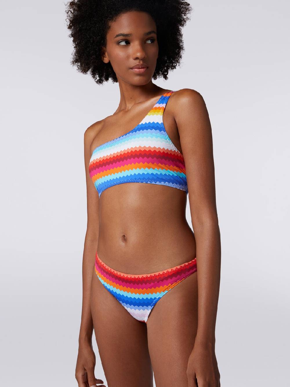 M Missoni Bikini Monospalla In Nylon Stretch Stampa Zig Zag