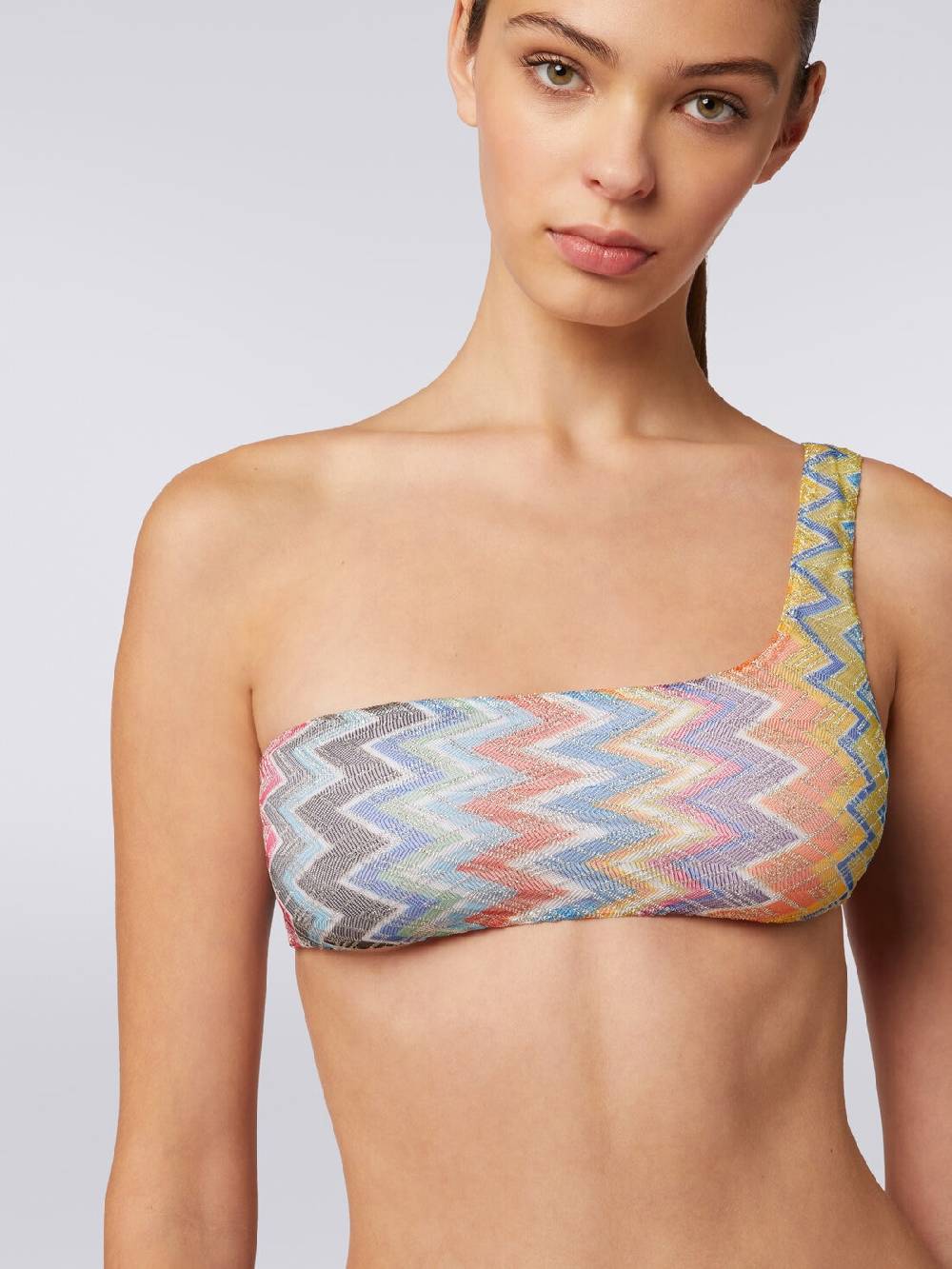 M Missoni Bikini Monospalla In Viscosa Zig Zag Con Lurex
