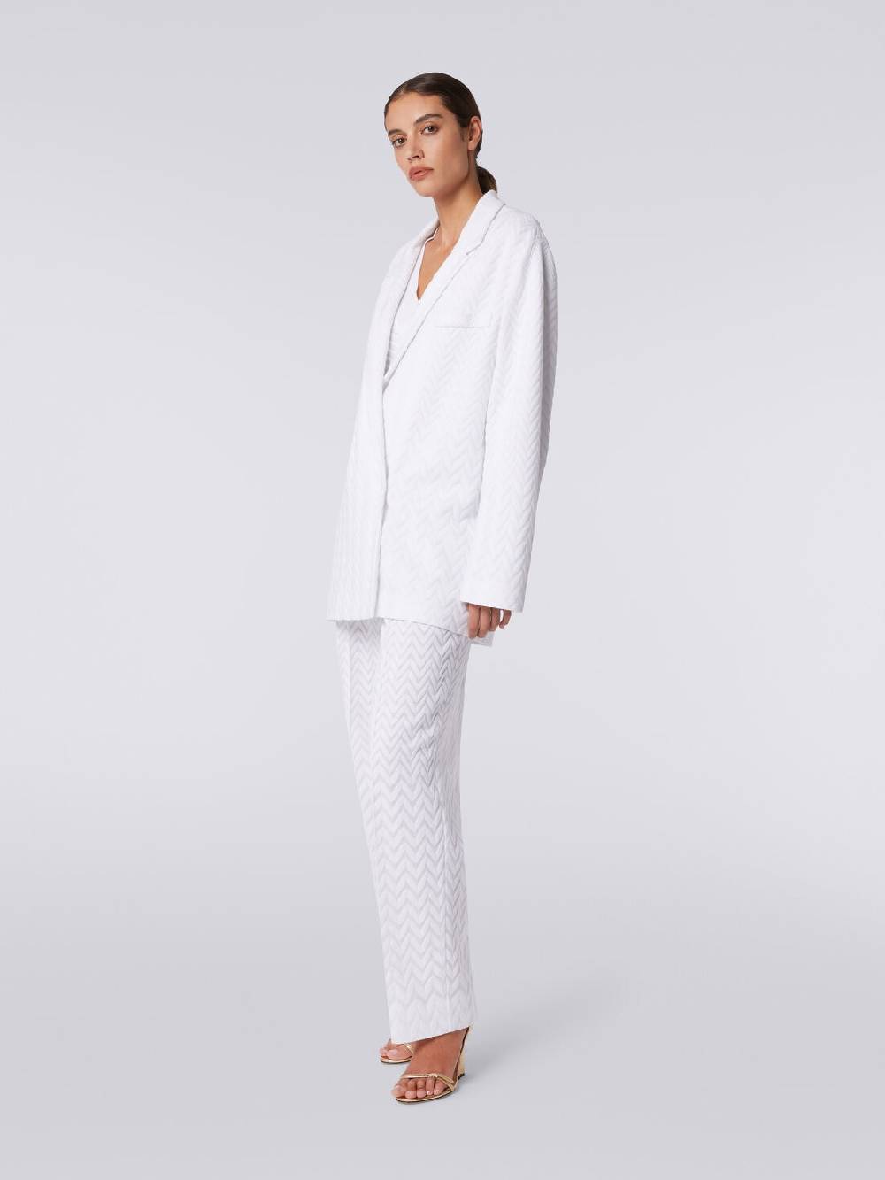 M Missoni Blazer Doppiopetto In Cotone E Viscosa Zig Zag Tonale