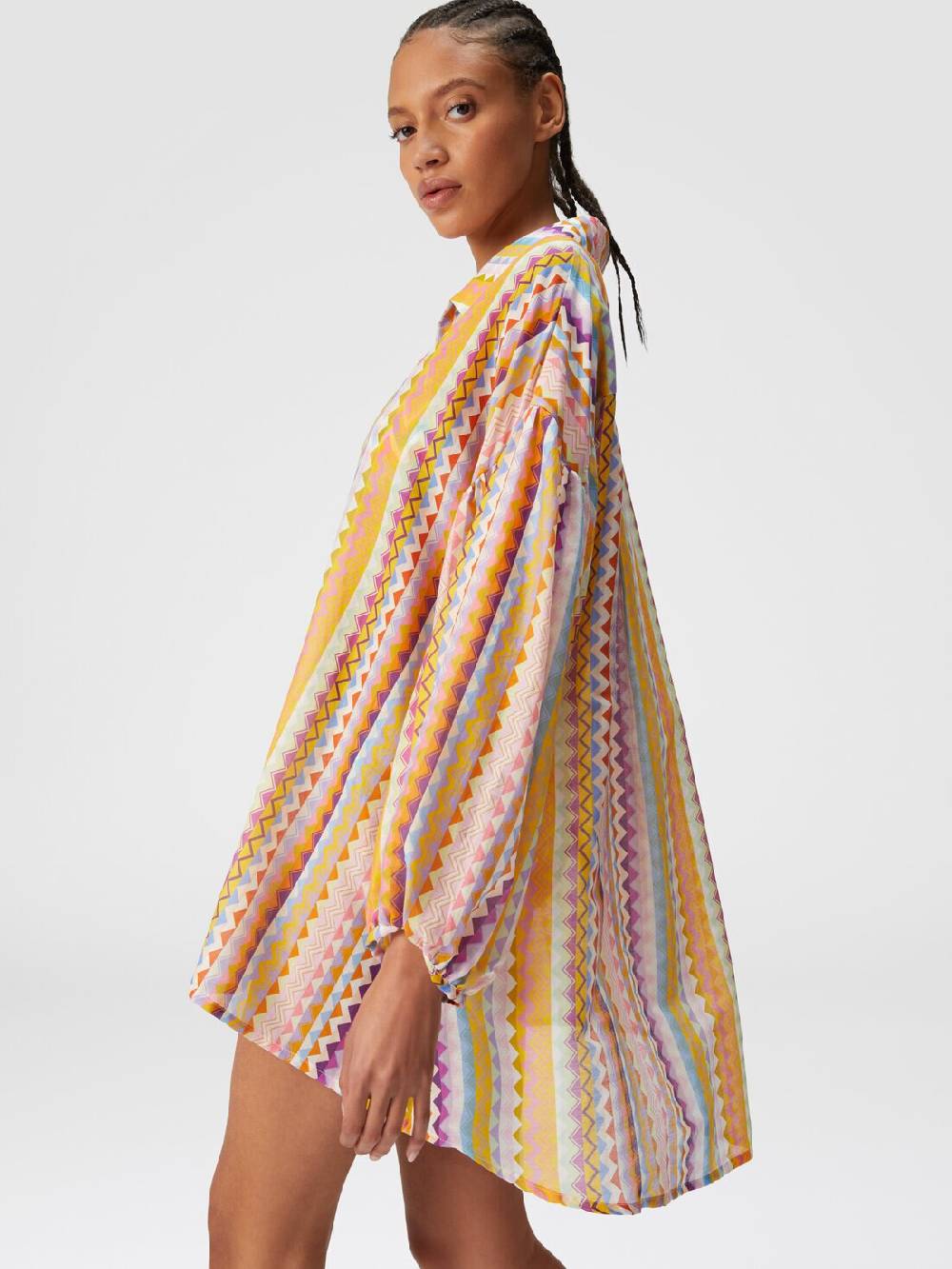 M Missoni Blusa Oversize In Seta E Cotone Stampa Zig Zag