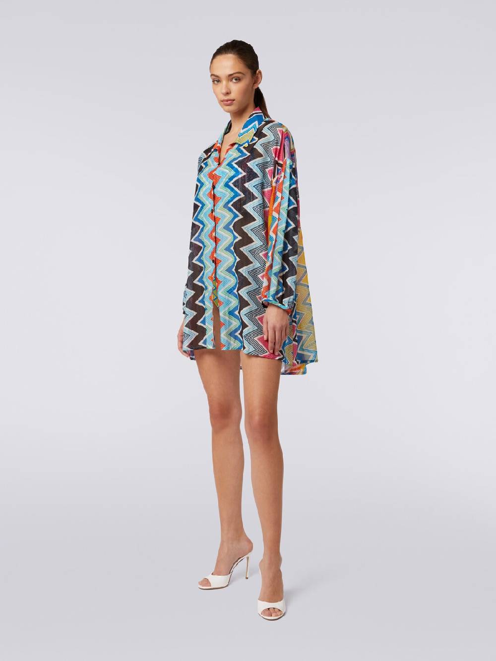 M Missoni Blusa Oversize In Seta E Cotone Stampa Zig Zag