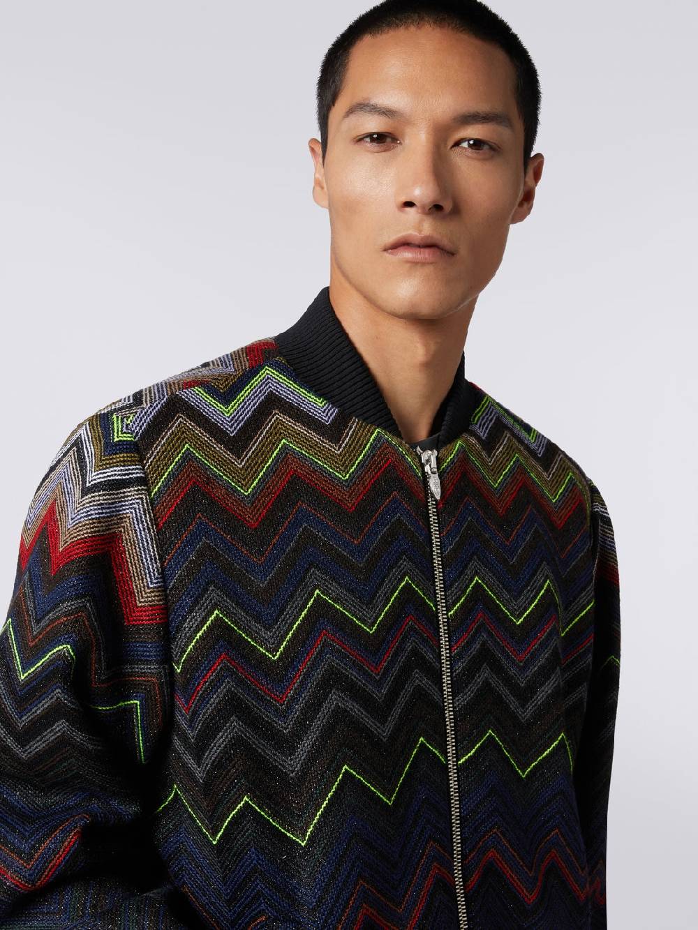M Missoni Bomber In Misto Lana E Cotone Chevron In Collaborazione Con Mike Maignan
