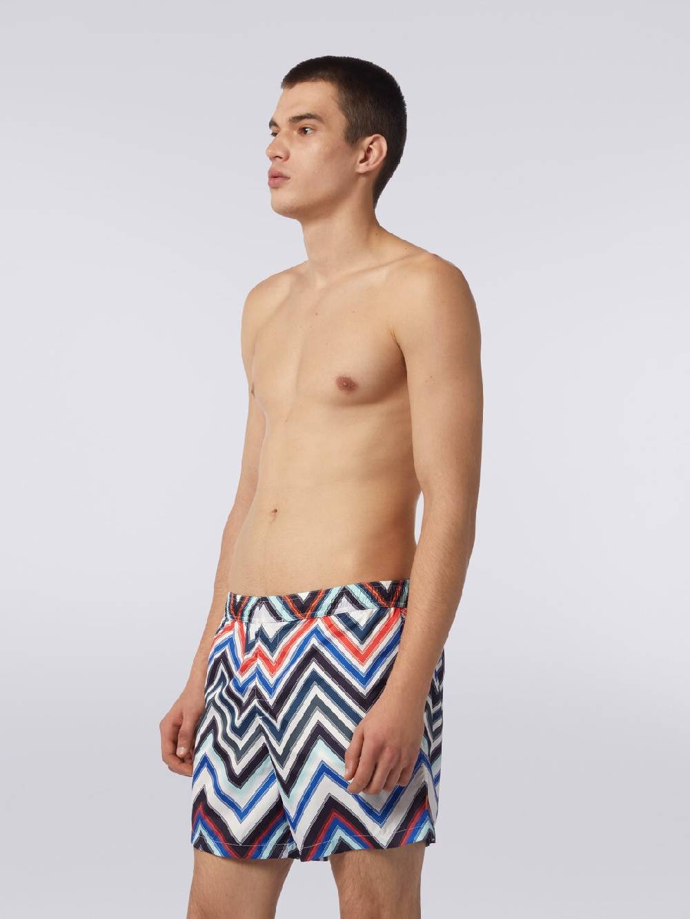 M Missoni Boxer Mare In Nylon Con Macro-zig Zag In Gradazione