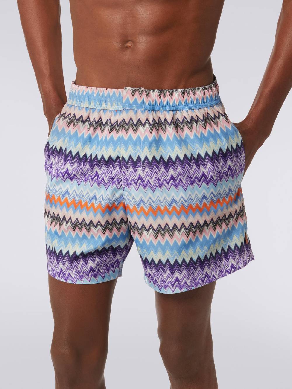 M Missoni Boxer Mare In Tessuto Tecnico Stampa Chevron