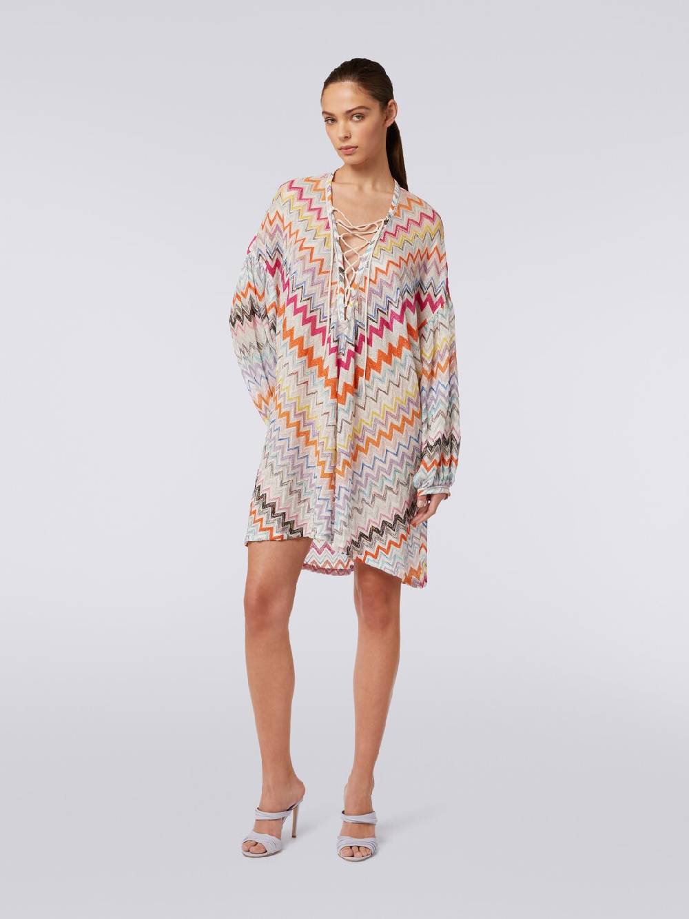 M Missoni Caftano copricostume corto con motivo zig zag e lurex