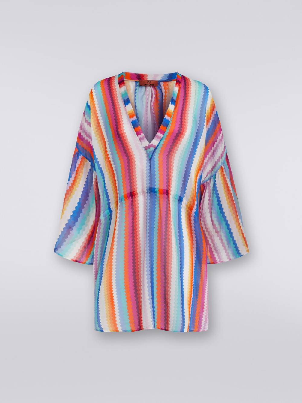 M Missoni Caftano Copricostume Corto In Cotone E Seta Zig Zag