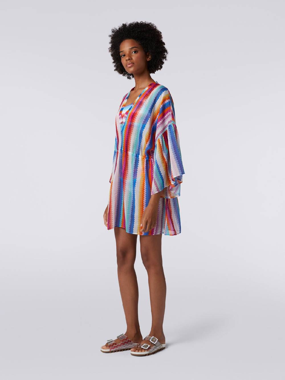 M Missoni Caftano Copricostume Corto In Cotone E Seta Zig Zag