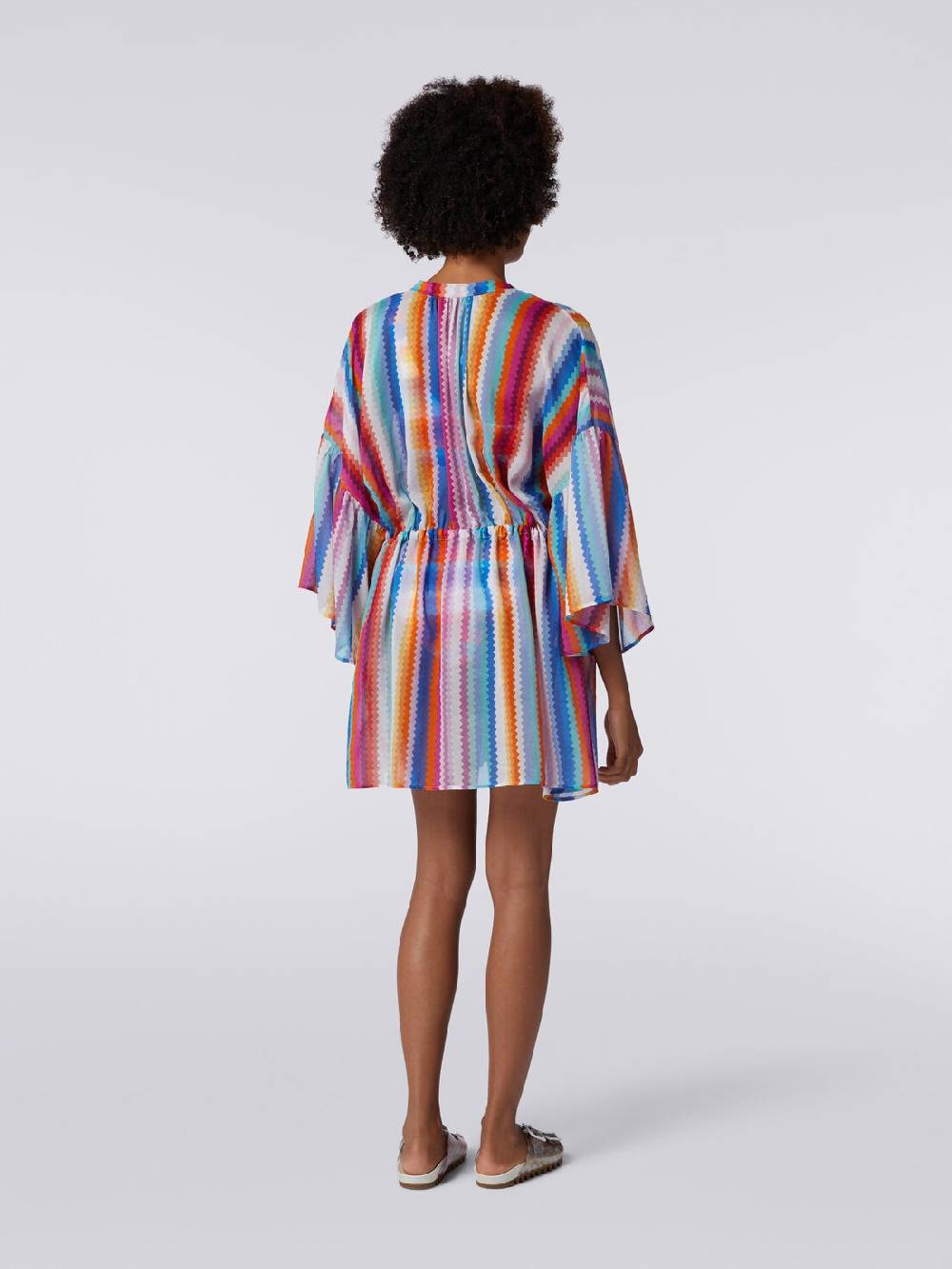 M Missoni Caftano Copricostume Corto In Cotone E Seta Zig Zag