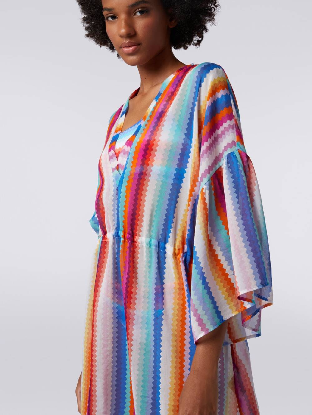 M Missoni Caftano Copricostume Corto In Cotone E Seta Zig Zag