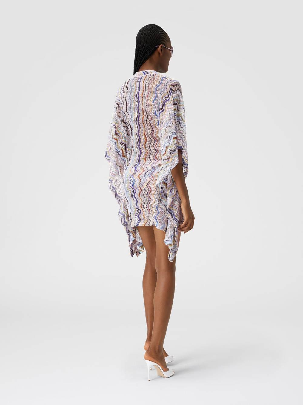 M Missoni Caftano Copricostume Corto In Crochet Zig Zag Con Lurex