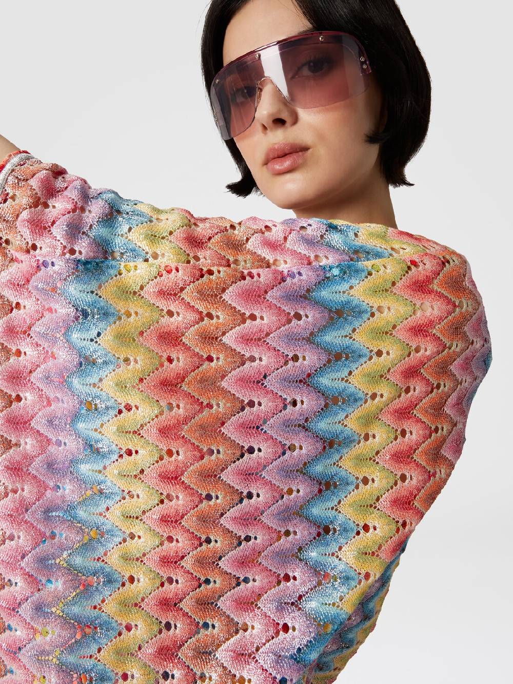 M Missoni Caftano Copricostume Corto In Pizzo Spalmato