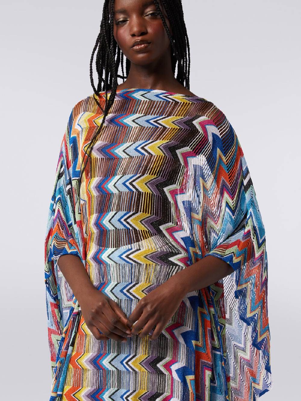 M Missoni Caftano Copricostume Corto In Viscosa Con Frange