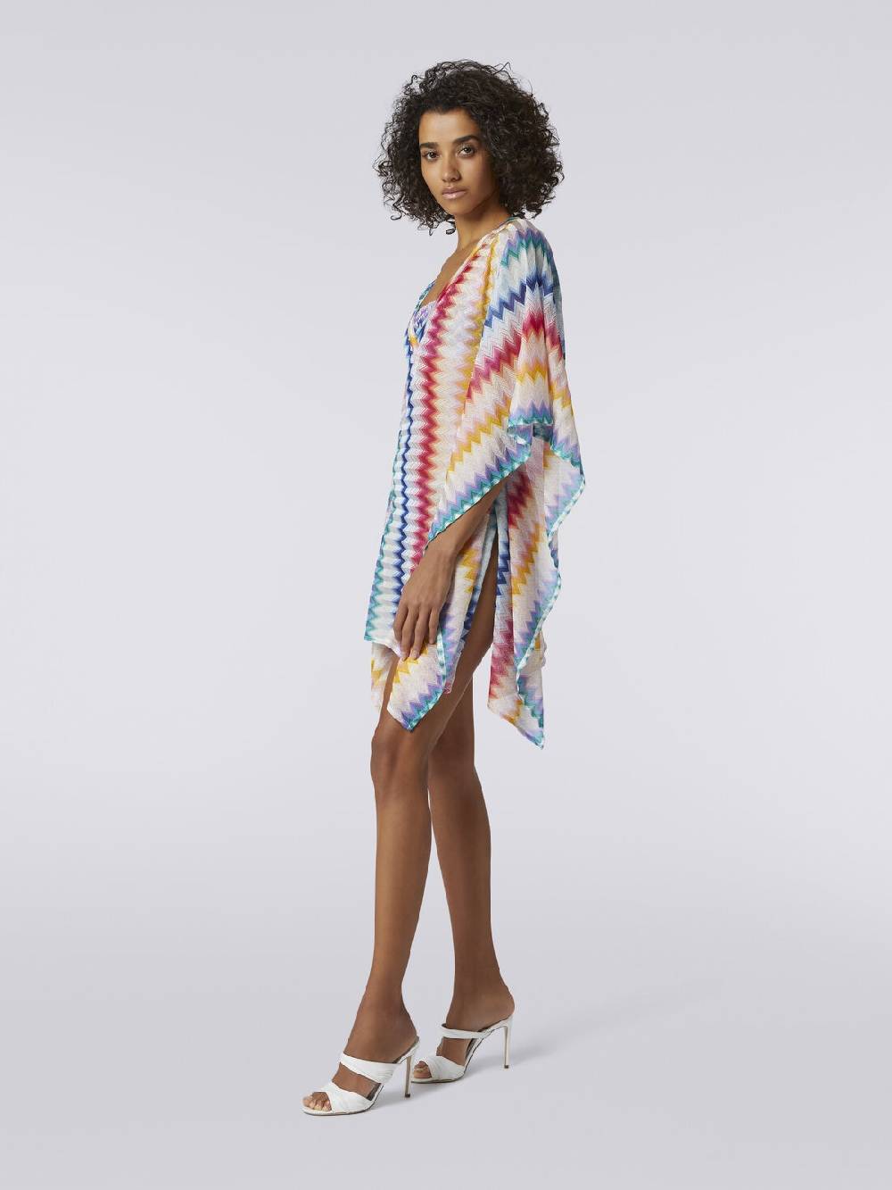 M Missoni Caftano Copricostume Corto In Viscosa Zig Zag Con Lurex