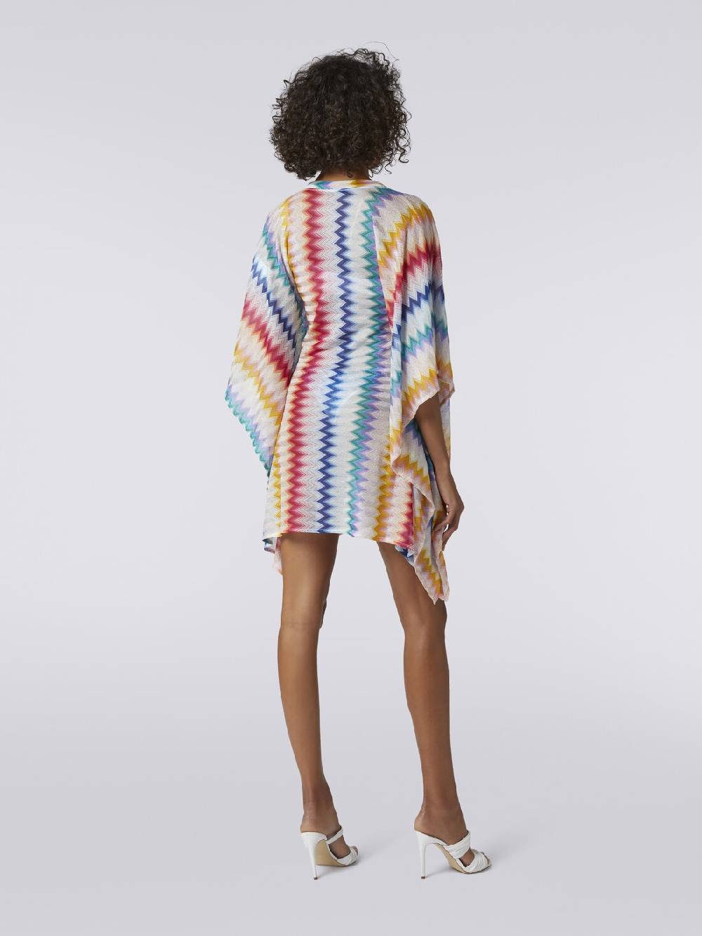 M Missoni Caftano Copricostume Corto In Viscosa Zig Zag Con Lurex