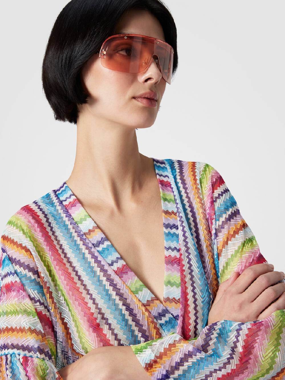 M Missoni Caftano Copricostume Corto Stampa Zig Zag