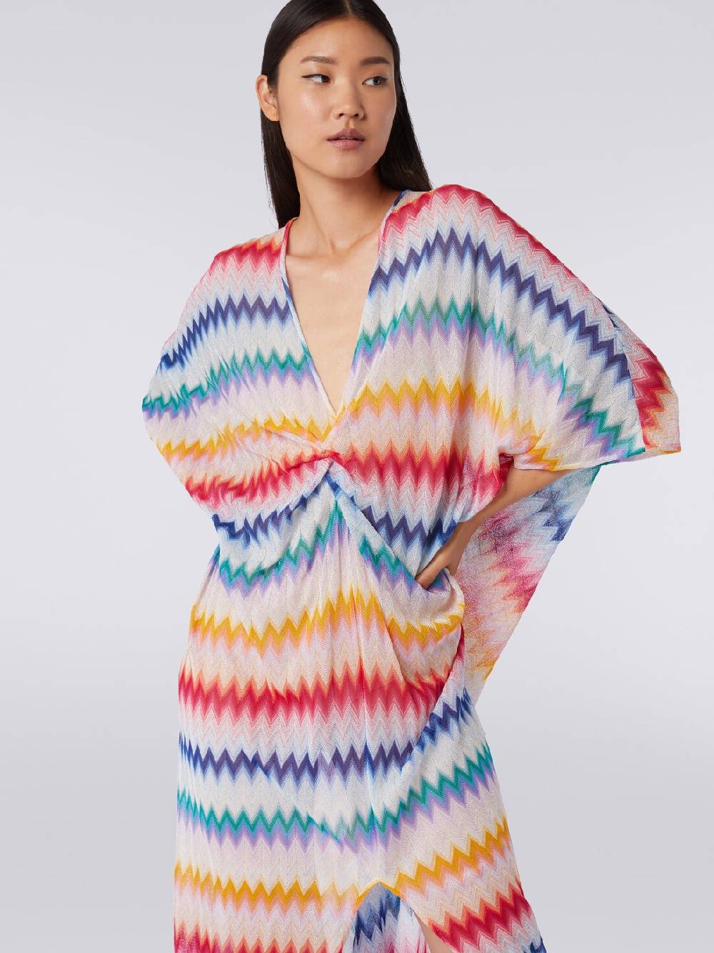 M Missoni Caftano Copricostume Lungo Con Dettaglio Torchon E Stampa Zig Zag