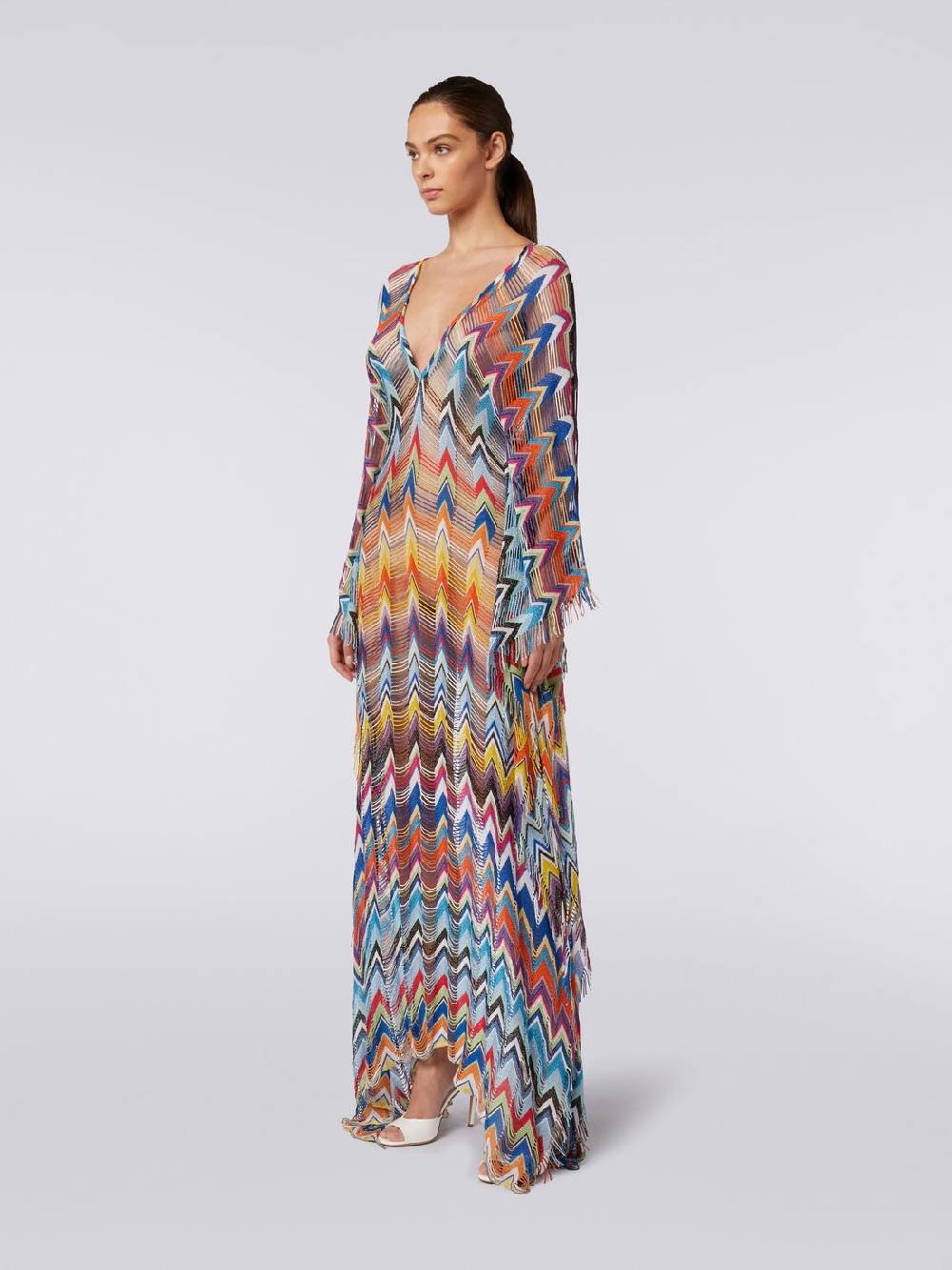 M Missoni Caftano Copricostume Lungo Con Frange E Lurex