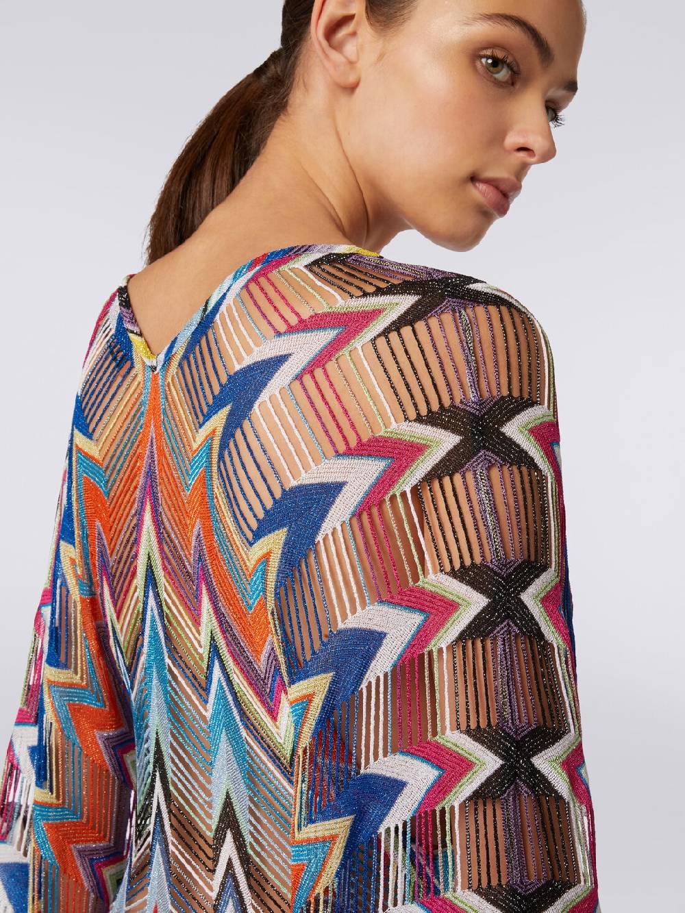 M Missoni Caftano Copricostume Lungo Con Frange E Lurex