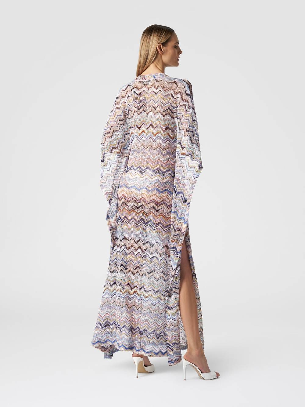 M Missoni Caftano Copricostume Lungo In Viscosa Zig Zag Con Lurex