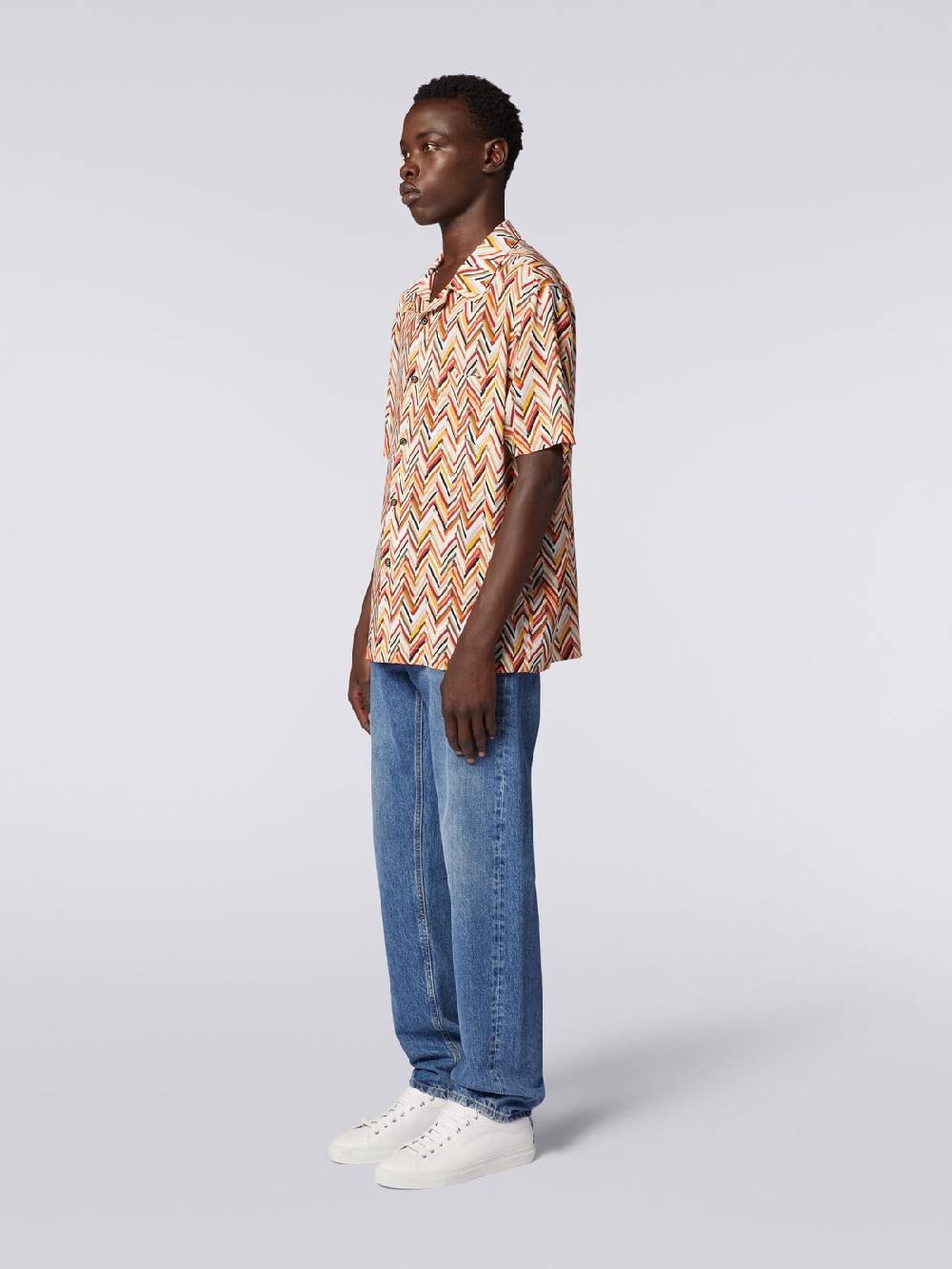 M Missoni Camicia A Maniche Corte In Viscosa Con Stampa Zig Zag