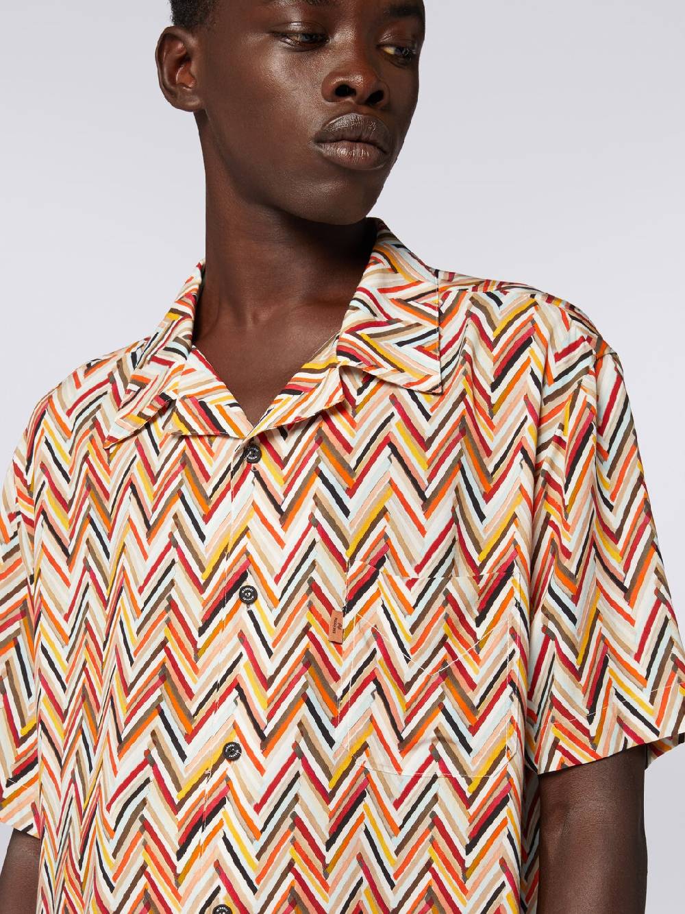 M Missoni Camicia A Maniche Corte In Viscosa Con Stampa Zig Zag
