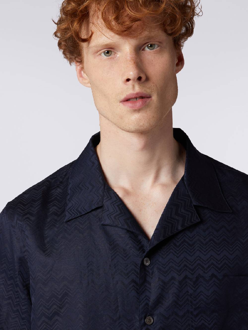 M Missoni Camicia A Maniche Corte Modello Bowling In Misto Cotone Chevron