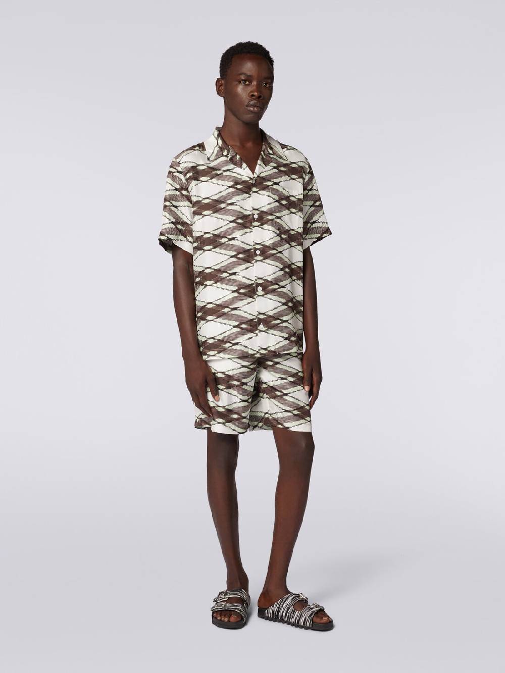 M Missoni Camicia a maniche corte modello bowling in seta stampata