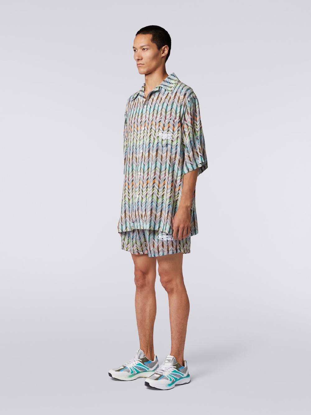 M Missoni Camicia Da Bowling In Viscosa Stampata Con Logo