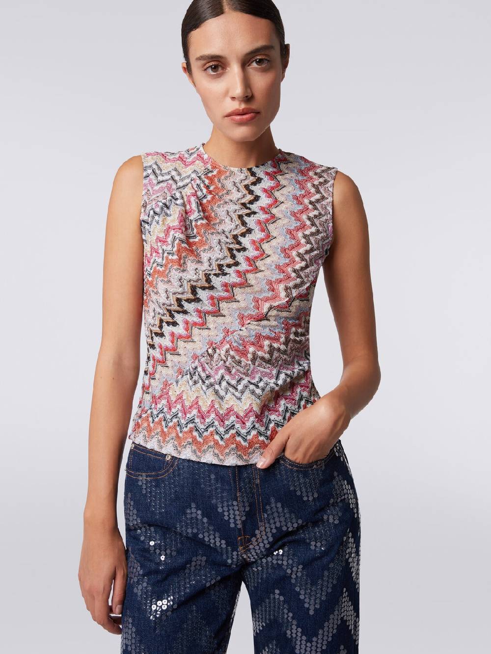 M Missoni Canottiera Girocollo Zig Zag Con Arricciature