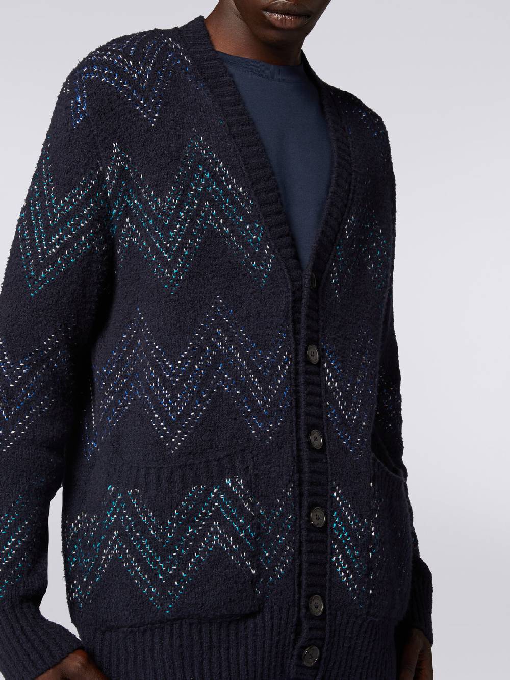 M Missoni Cardigan Con Scollatura A V In Misto Cotone Zig Zag