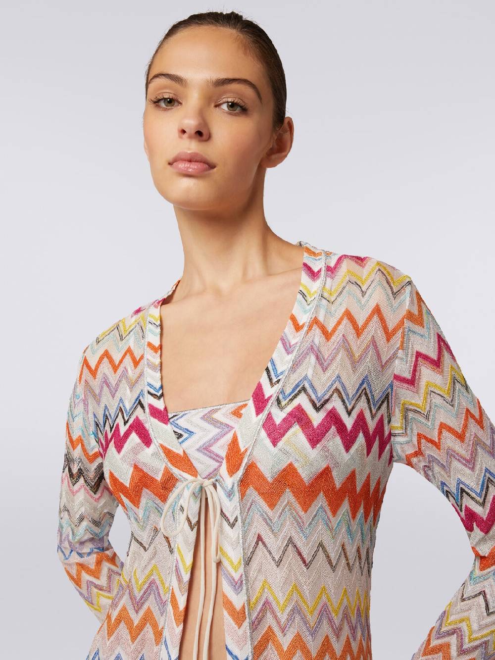 M Missoni Cardigan Copricostume Lungo Con Motivo Zig Zag E Lurex