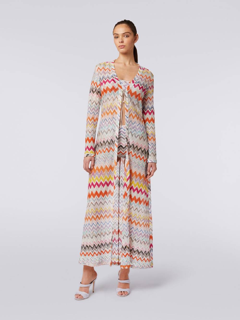 M Missoni Cardigan copricostume lungo con motivo zig zag e lurex