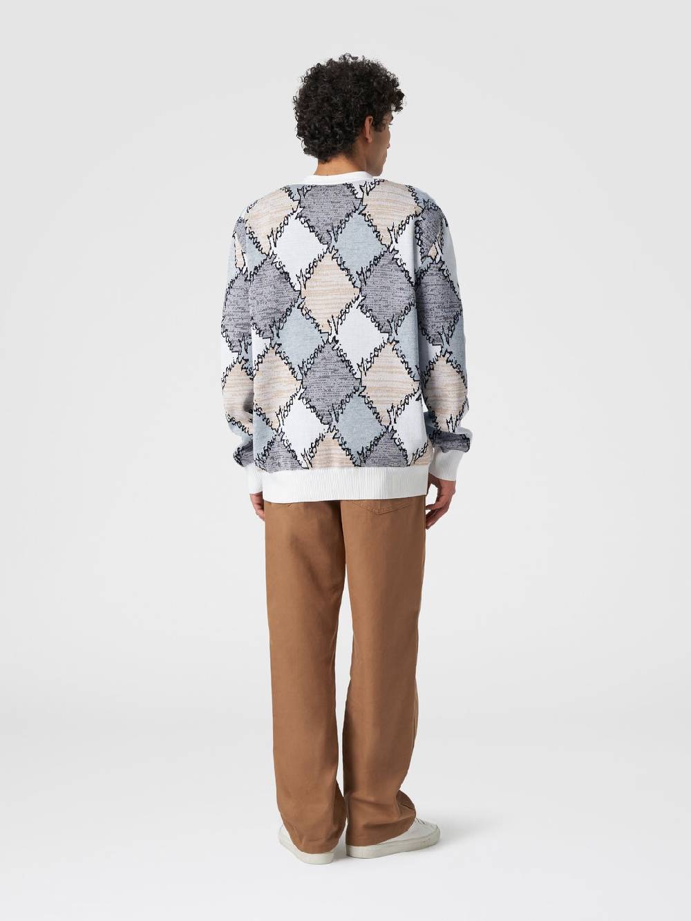 M Missoni Cardigan In Cotone A Losanghe Con Scritta Logo